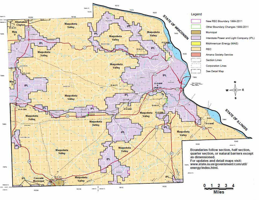 Map showing utility boundaries in parts of Wisconsin and Illinois with a legend.
