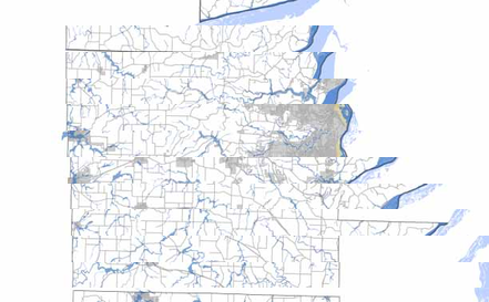 Fragmented map showing regions with terrain and water features.