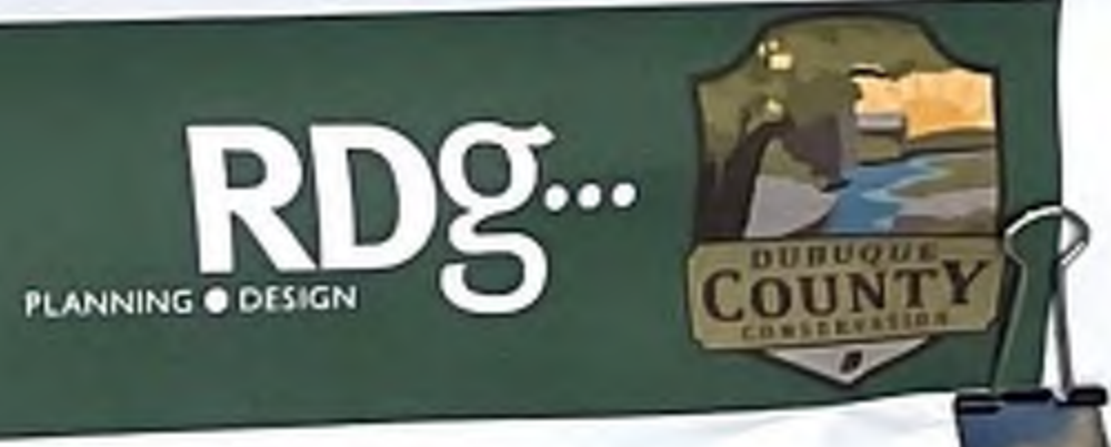 Logo and branding for RDG Planning and Design, featuring Dubuque County Conservation emblem.