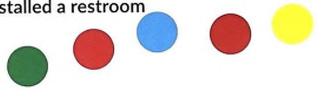 Image showing colored circles with a label indicating the installation of a restroom.