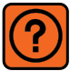 An orange square icon featuring a black question mark inside a circle.