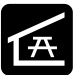 Icon representing a picnic area with a roof over a table and bench.