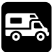 Icon of a truck with a camper attached, representing recreational vehicle transport.