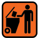 Icon depicting a person disposing of waste into a trash bin.