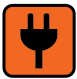Icon of a plug symbol against an orange background.