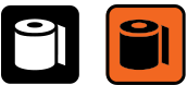Two icons representing a roll of toilet paper, one in black and the other in orange.