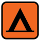 Camping symbol inside an orange square indicating a camping area or facility.