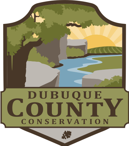 Logo representing Dubuque County Conservation, featuring natural elements like a river and trees.