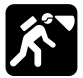 Icon depicting a person walking with a backpack and a headlamp.