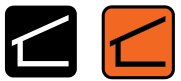The image shows two stylized icons of a slanted roof design. The left icon is black with a white line depicting the roof slope, while the right icon has an orange background with a white line representing the same design. The icons are similar in shape but differ in color scheme.