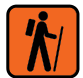 Symbol indicating hiking activity, featuring a person with a backpack and walking stick.