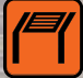 Icon representing a bench with a backrest in orange and black.