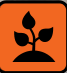 An icon depicting a sprout growing out of soil, set against an orange background.