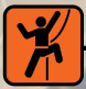 Icon depicting a climber on a rope against an orange background.