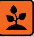 Icon depicting a small plant with two leaves on an orange background.