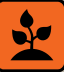 Icon of a small plant growing from soil, set against an orange background.