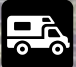 Icon of a camper van in white on a black background.