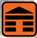 Icon representing a building structure with a triangular roof and horizontal lines.