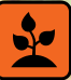 Icon of a small plant with two leaves above a soil mound on an orange background.