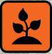 Icon depicting a plant with three leaves on an orange background.