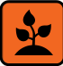 Icon representing agriculture with a sprout on an orange background.
