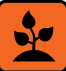 An icon depicting a plant sprouting from soil against an orange background.