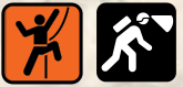Two icons representing climbing and caving activities.